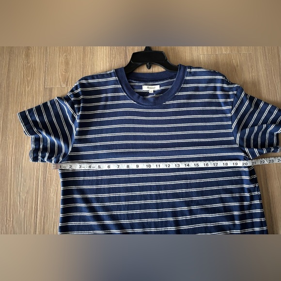 Madewell Tina Stripe Crew Neck T-Shirt Dress Blue White Cotton Womens L Preppy - Picture 11 of 14